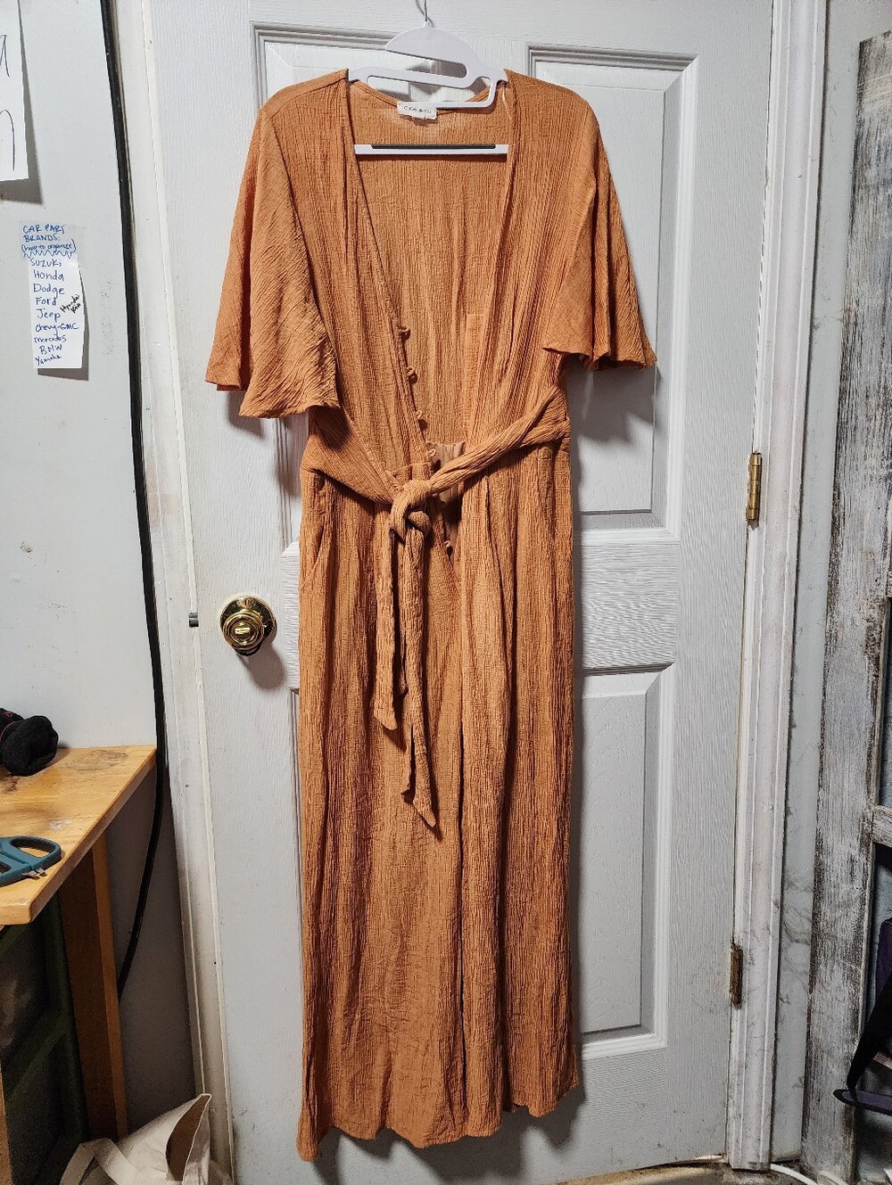 Cotton Candy LA Rust Orange ButtonUp Jumpsuit w/ Tie Waist & Pockets Size Large